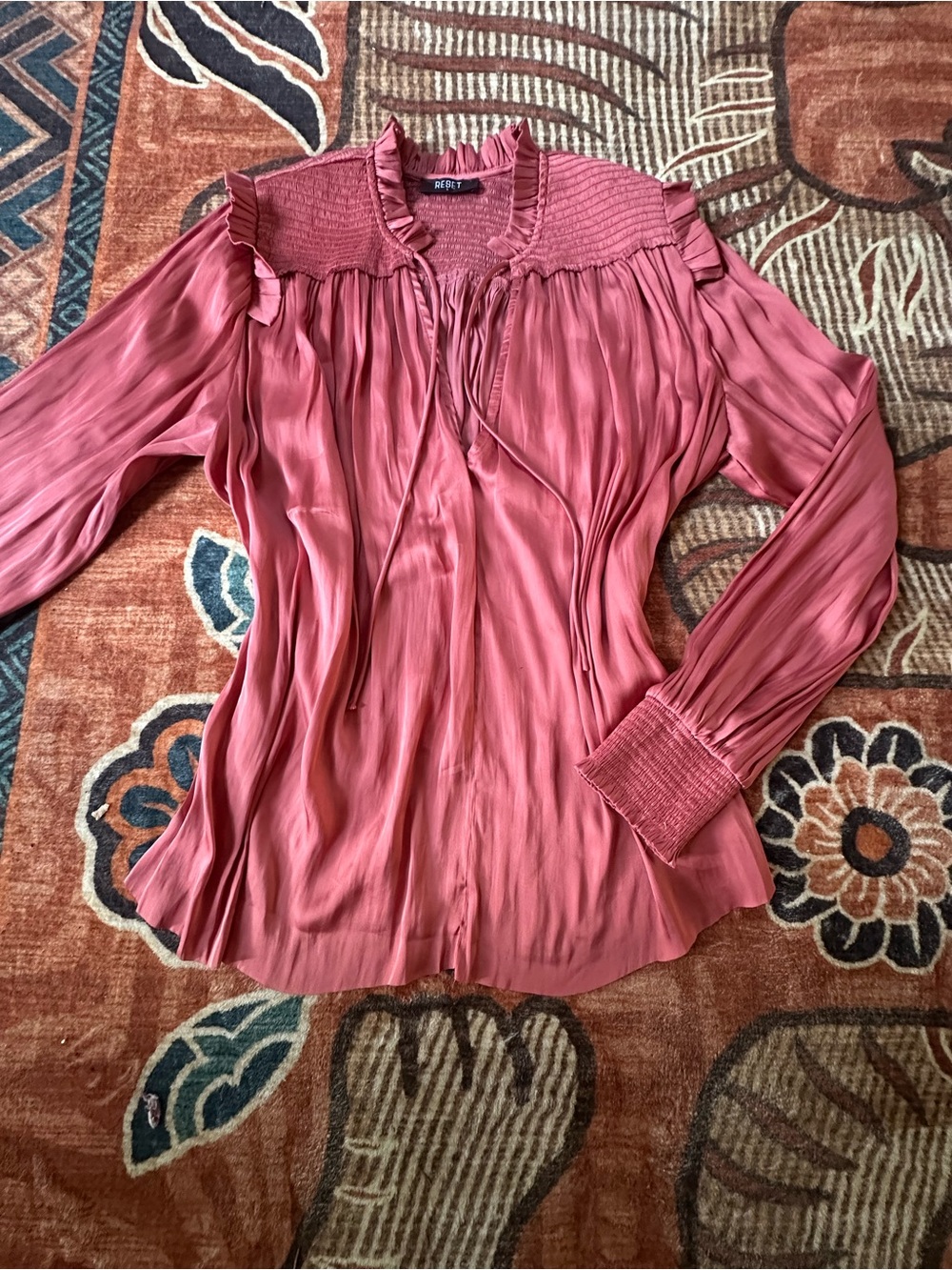 The Reset Rose-Pink Pleated Tie-Neck Blouse